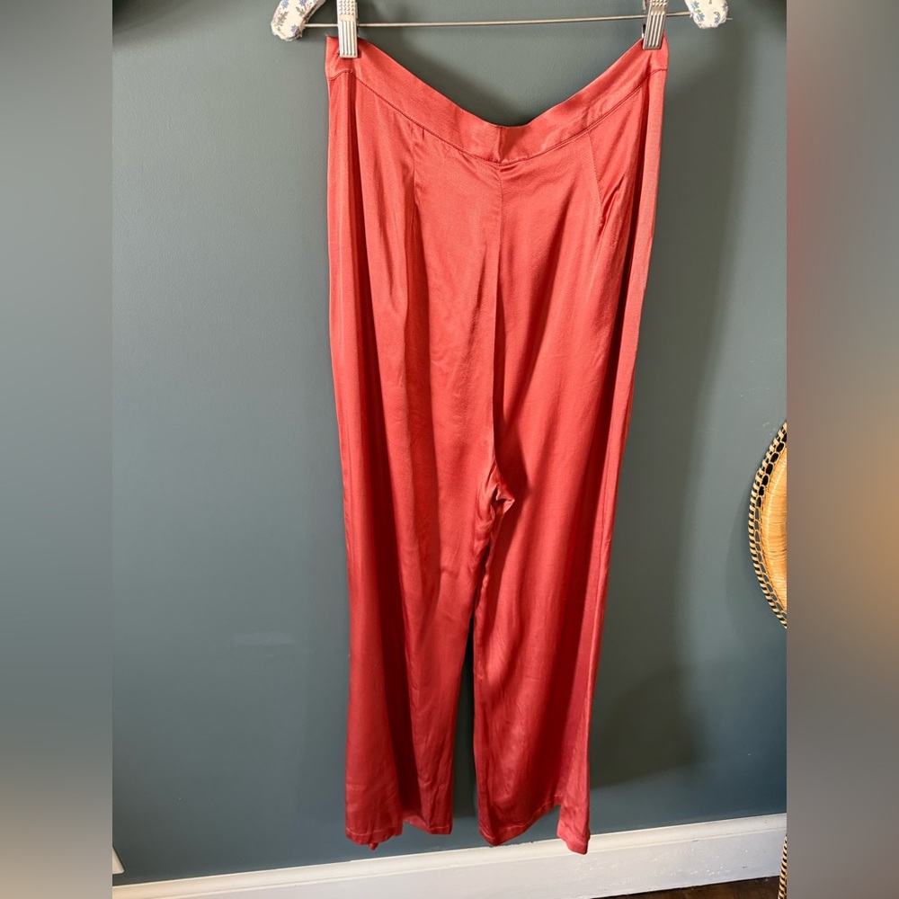 Anthropologie Corey Lynn Calter Petra Trousers silk wide leg pants coral orange - Picture 11 of 12
